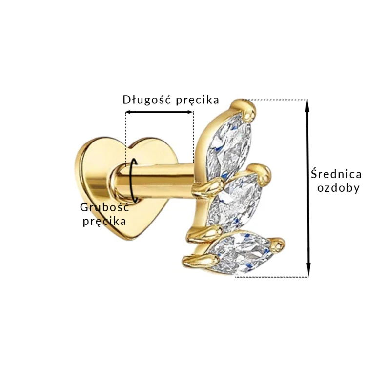 Labret z Potrójną Cyrkonią Marquise – Srebro 925