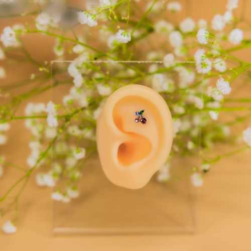 Tytanowy srebrny labret w wisienki