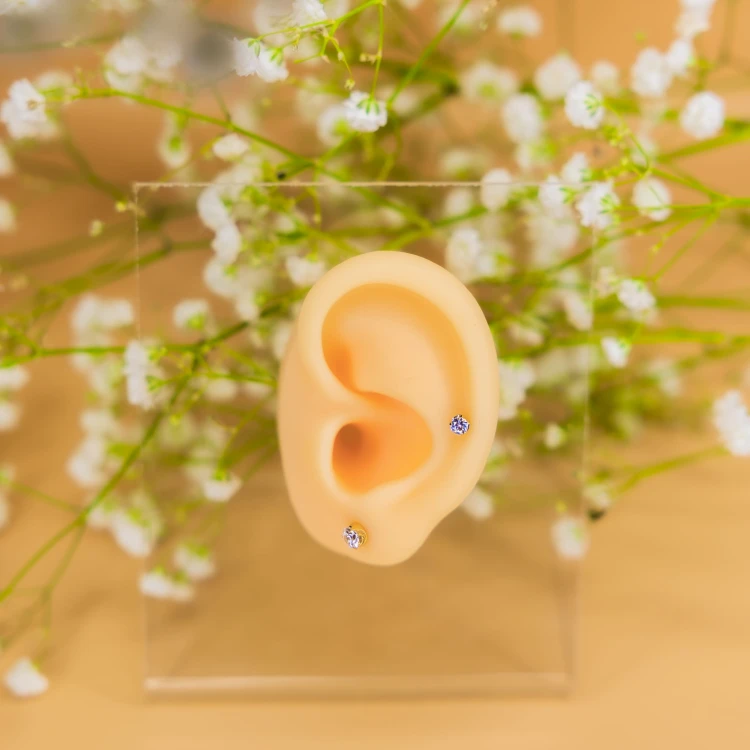 Tytanowy Złoty Labret z Cyrkonią Push Pin