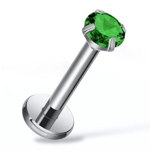 Tytanowy Labret z zieloną cyrkonią