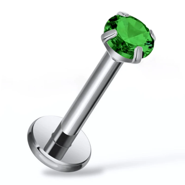 Tytanowy Labret z zieloną cyrkonią