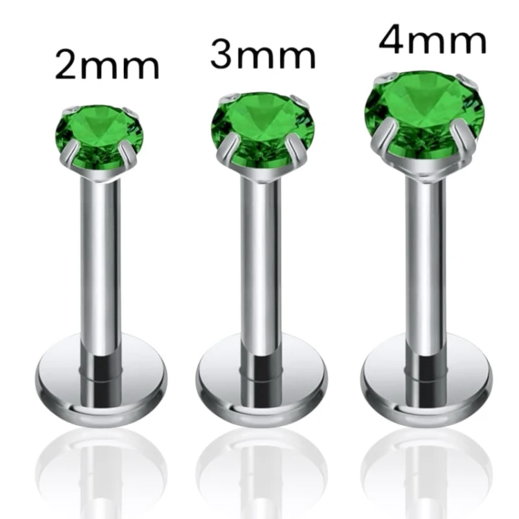 Tytanowy Labret z zieloną cyrkonią