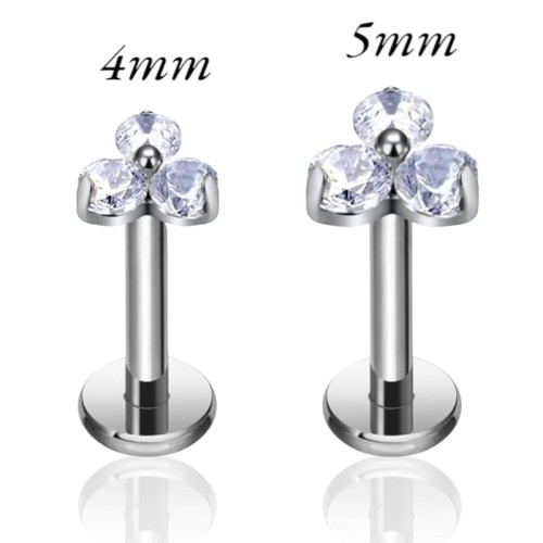 Tytanowy srebrny labret w trójkątny kwiat