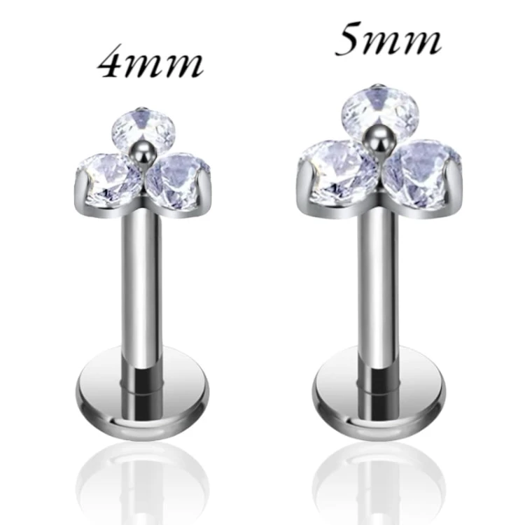 Tytanowy srebrny labret w trójkątny kwiat