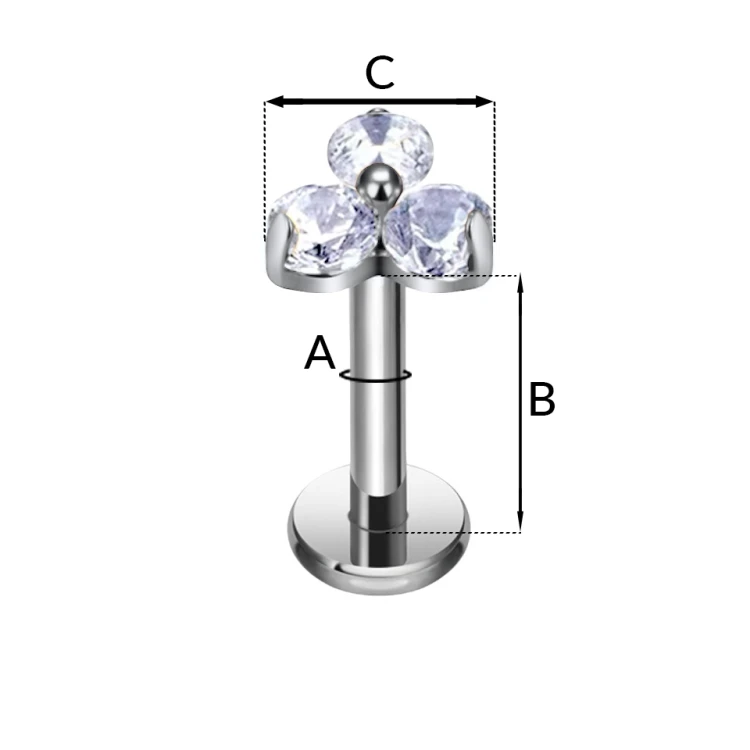 Tytanowy srebrny labret w trójkątny kwiat