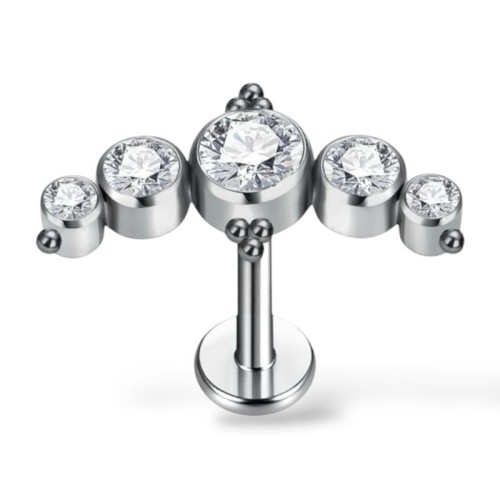 Tytanowy labret cluster z cyrkoniami i kuleczkami