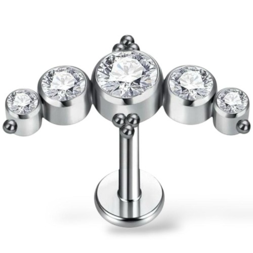 Tytanowy labret cluster z cyrkoniami i kuleczkami