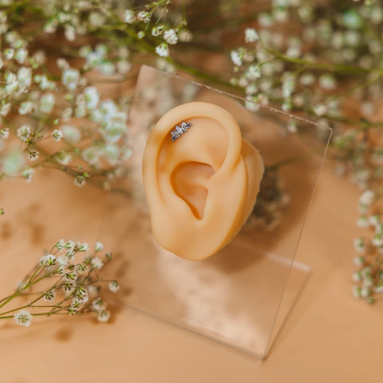 Tytanowy labret cyrkonie markizy i kuleczki ozdobne