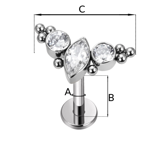 Tytanowy Labret z ozdobną nakrętką cyrkonie