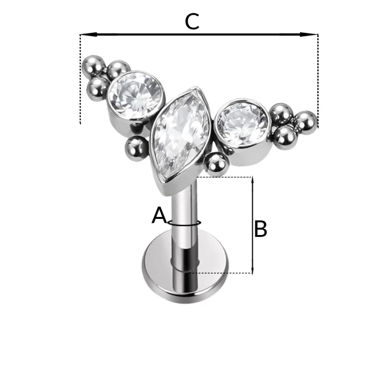 Tytanowy Labret z ozdobną nakrętką cyrkonie