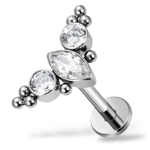 Tytanowy Labret z ozdobną nakrętką cyrkonie