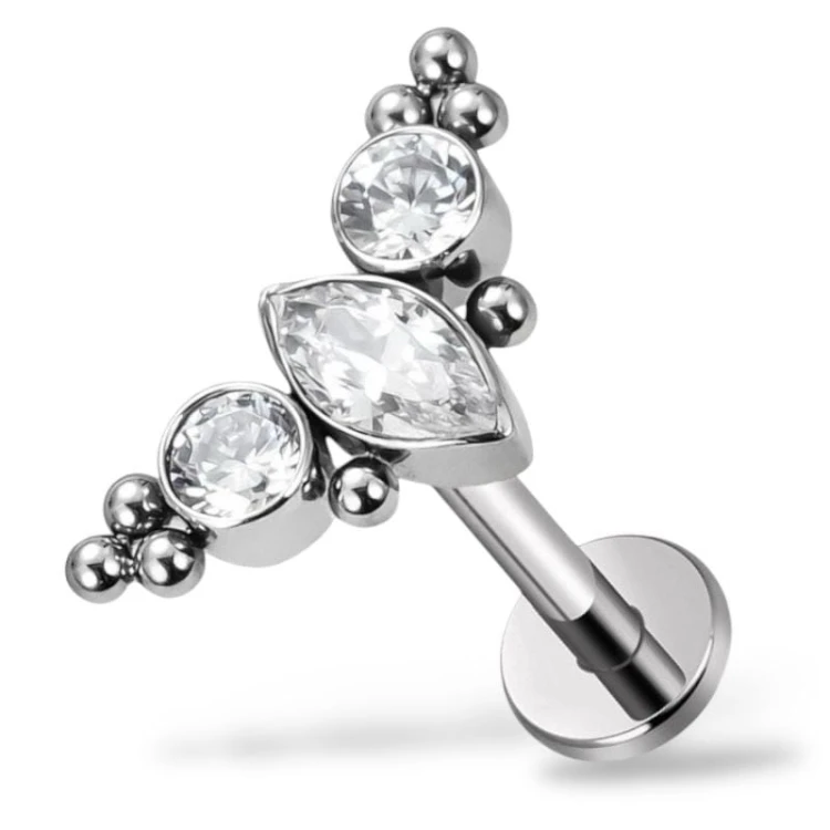 Tytanowy Labret z ozdobną nakrętką cyrkonie