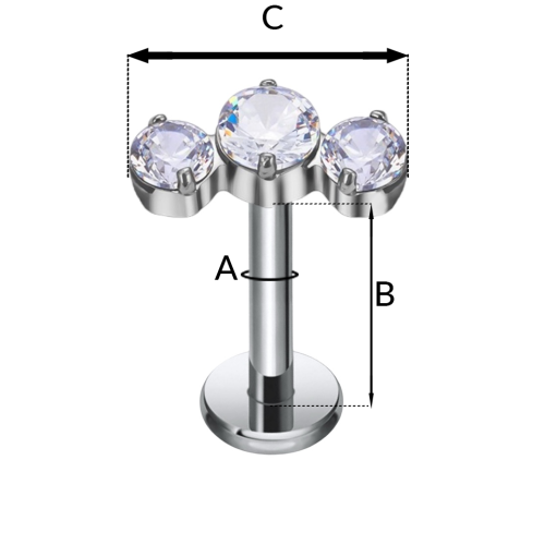 Tytanowy labret z trzema cyrkoniami