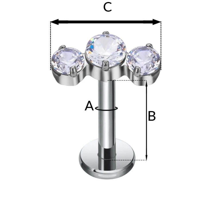 Tytanowy labret z trzema cyrkoniami