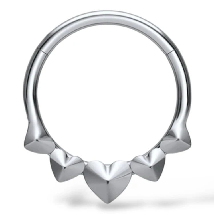 Tytanowy srebrny Clicker Kółko Serduszka