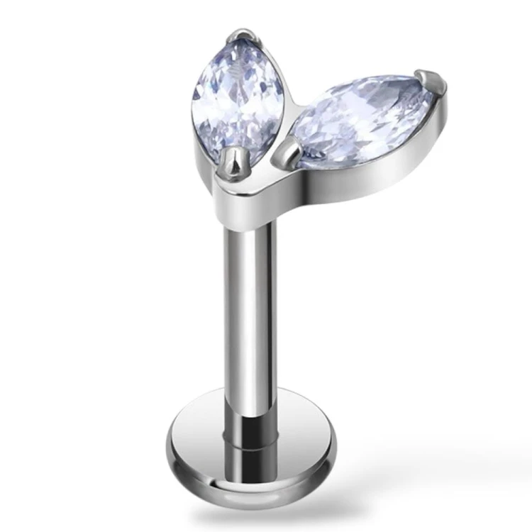 Tytanowy labret z dwoma cyrkoniamii