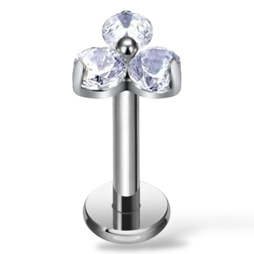 Tytanowy srebrny labret w trójkątny kwiat