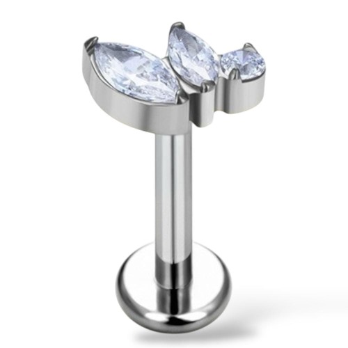 Tytanowy kolczyk labret z 3 cyrkoniami