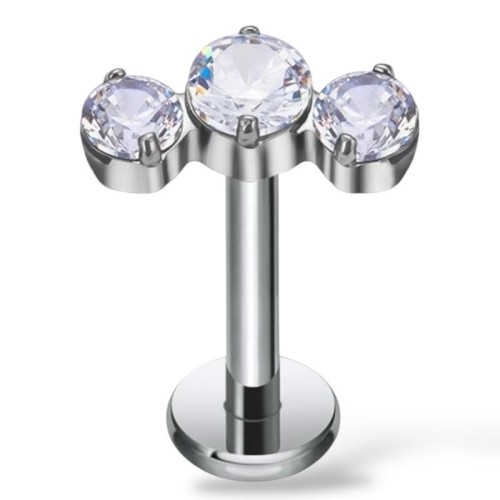 Tytanowy labret z trzema cyrkoniami