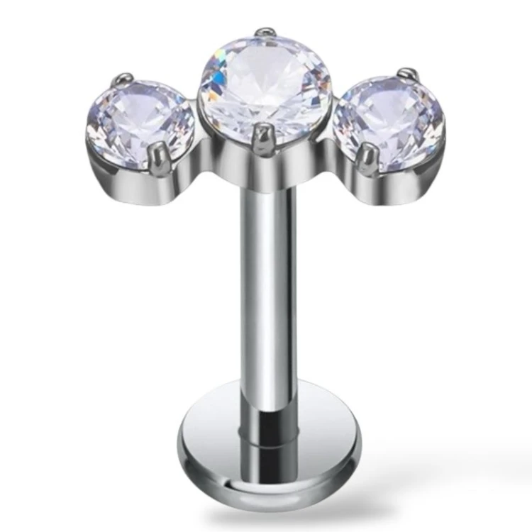 Tytanowy labret z trzema cyrkoniami