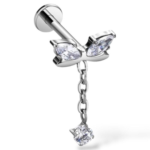 Tytanowy labret z zwisającą cyrkonią