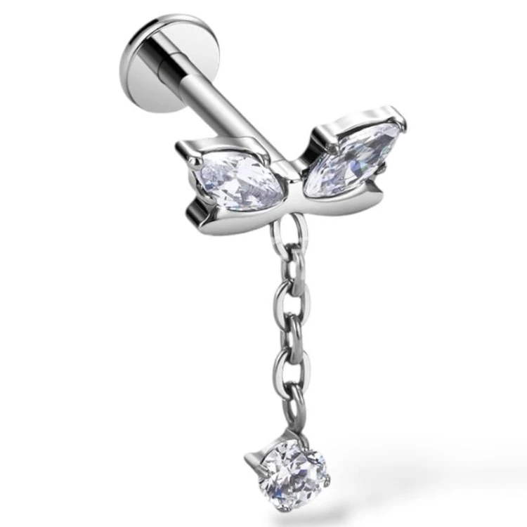Tytanowy labret z zwisającą cyrkonią