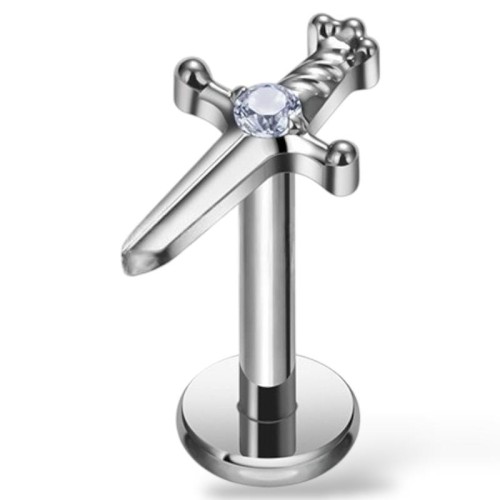 Tytanowy SREBRNY labret sztylecik
