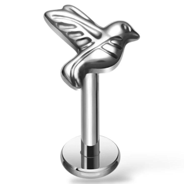 Tytanowy labret z motywem jaskółki