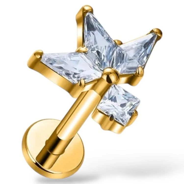 Tytanowy złoty labret z geometryczną gwiazdą