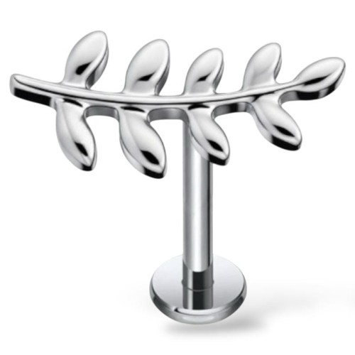 Tytanowy srebrny labret w kształcie gałązki