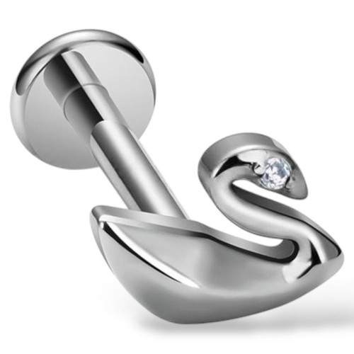 Tytanowy labret z motywem łabędzia z cyrkonią