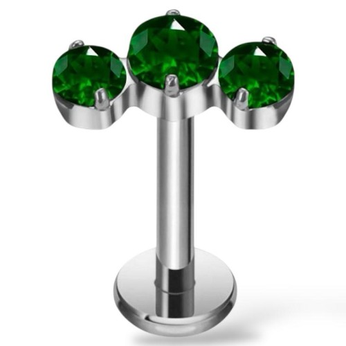 Tytanowy labret z zielonymi cyrkoniami
