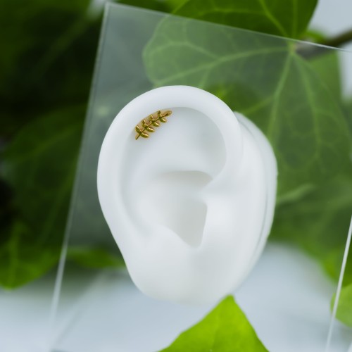 Tytanowy ZŁOTY labret w kształcie gałązki