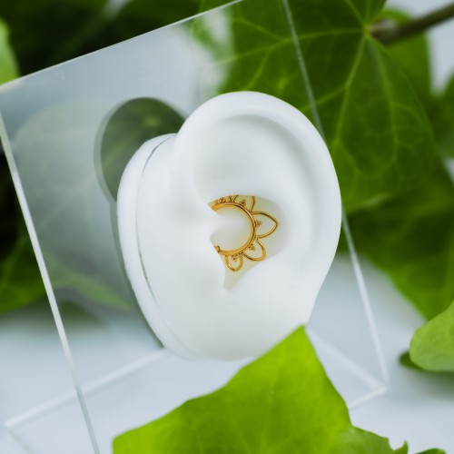 Clicker Tytanowy ZŁOTY segment ring z motywem kwiatowym