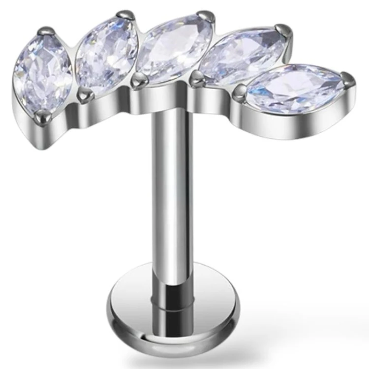 Tytanowy labret z pięcioma cyrkoniami