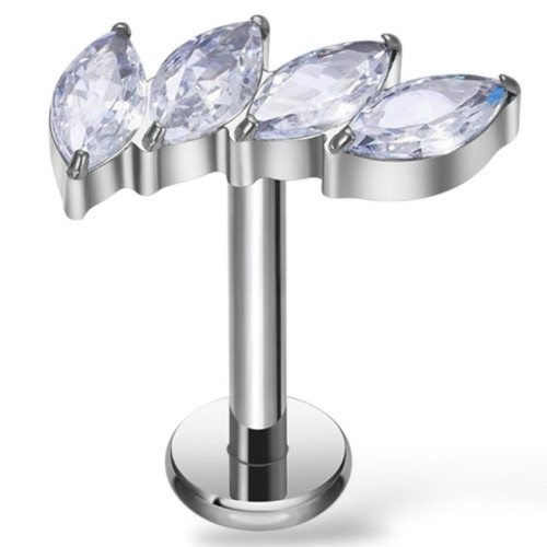 Tytanowy labret z czterema cyrkoniami