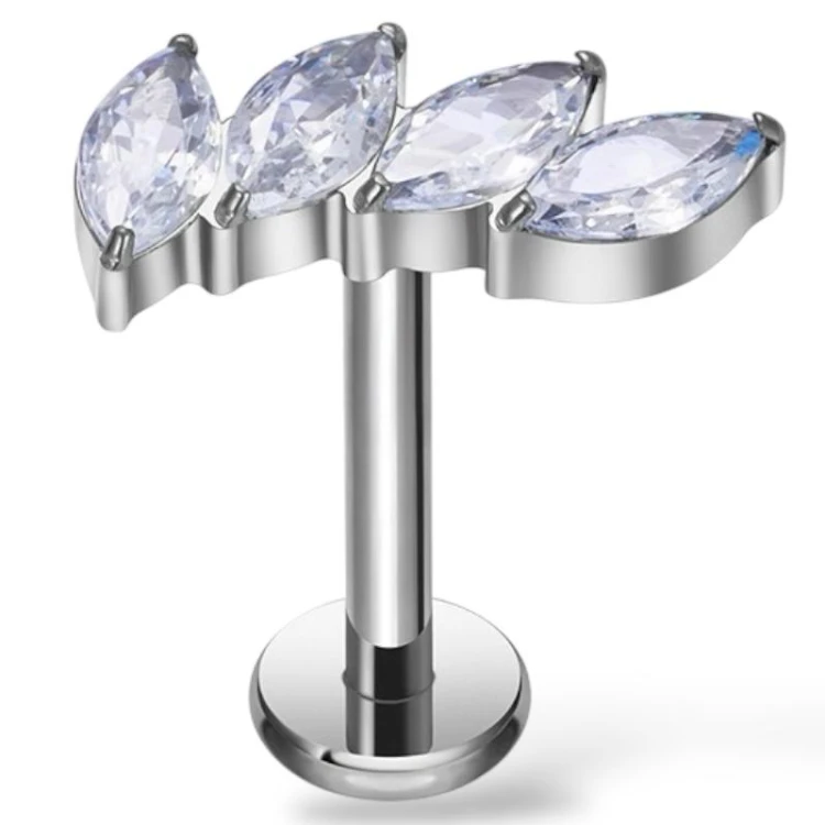 Tytanowy labret z czterema cyrkoniami