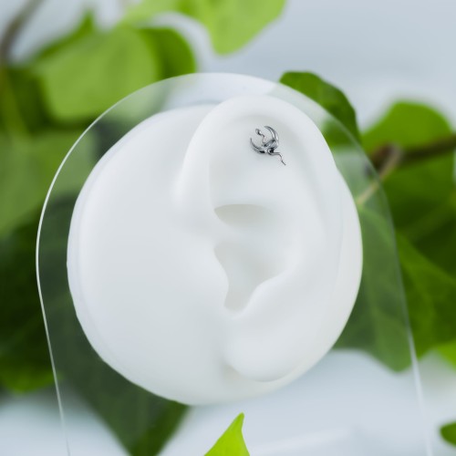 Tytanowy srebrny labret z wężem i księżycem