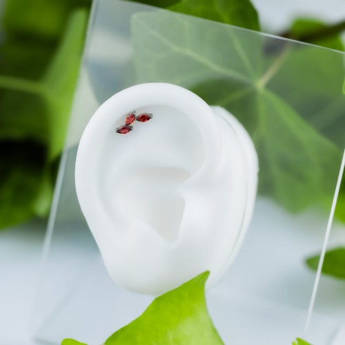 Tytanowy labret ZŁOTY gałązka z czerwonymi cyrkoniami