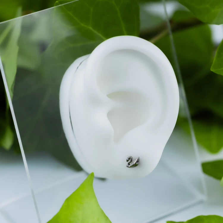 Tytanowy labret z motywem łabędzia z cyrkonią