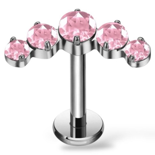 Tytanowy srebrny labret z różową koroną