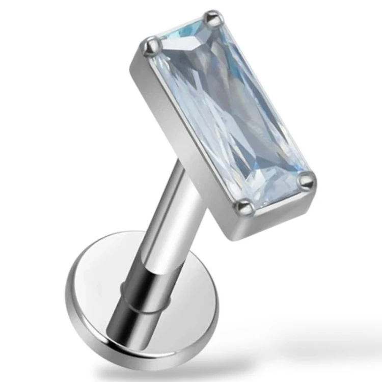 Tytanowy labret z prostokątną cyrkonią