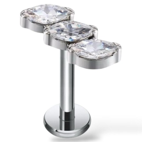 Tytanowy Labret z trzema cyrkoniami w kształcie łezki