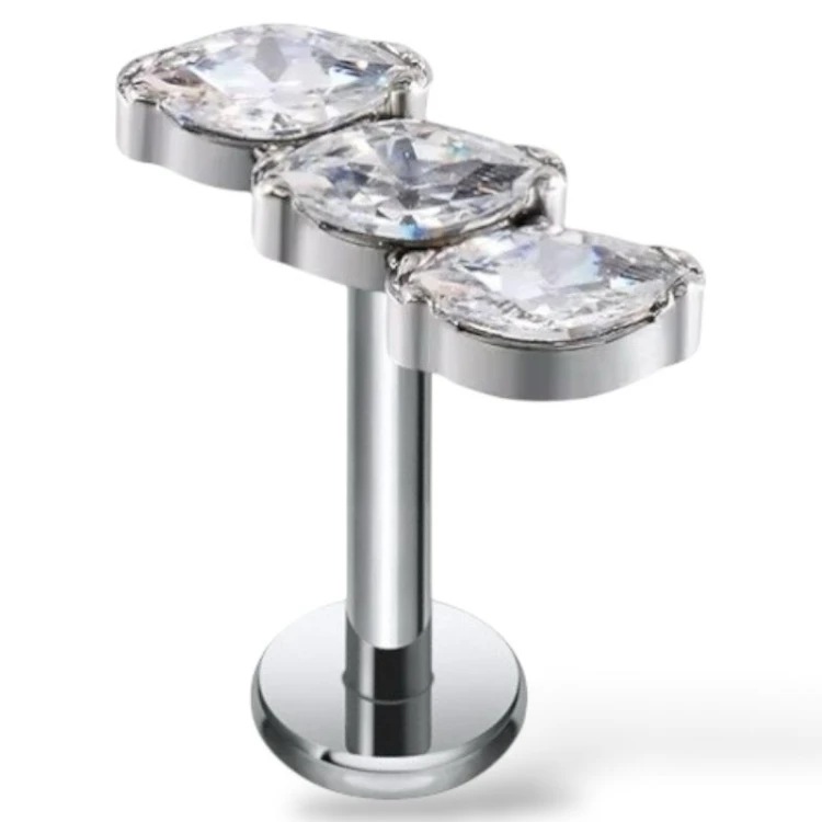 Tytanowy Labret z trzema cyrkoniami w kształcie łezki