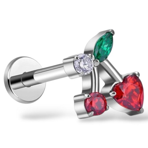 Tytanowy srebrny labret w wisienki