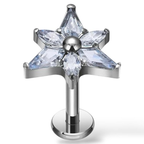 Tytanowy srebrny labret kwiatowy