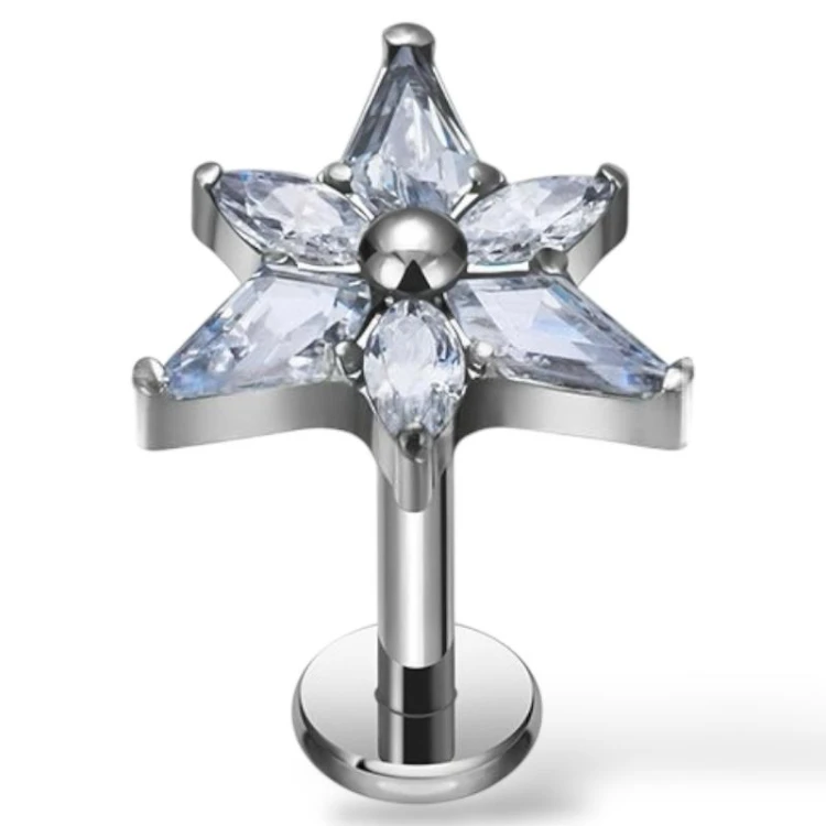 Tytanowy srebrny labret kwiatowy