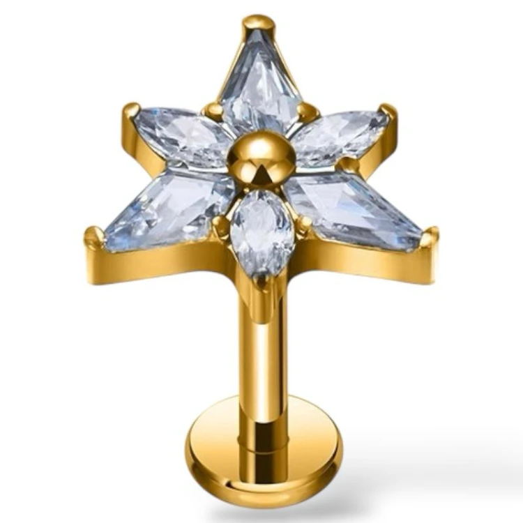 Tytanowy złoty labret kwiatowy