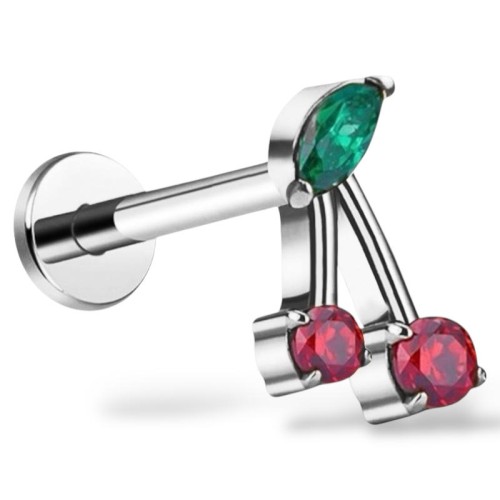 Tytanowy srebrny labret wisienki