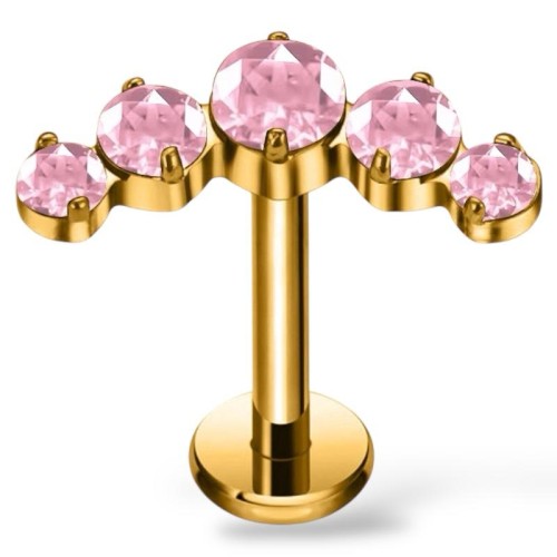 Tytanowy Kolczyk złoty labret z różową koroną
